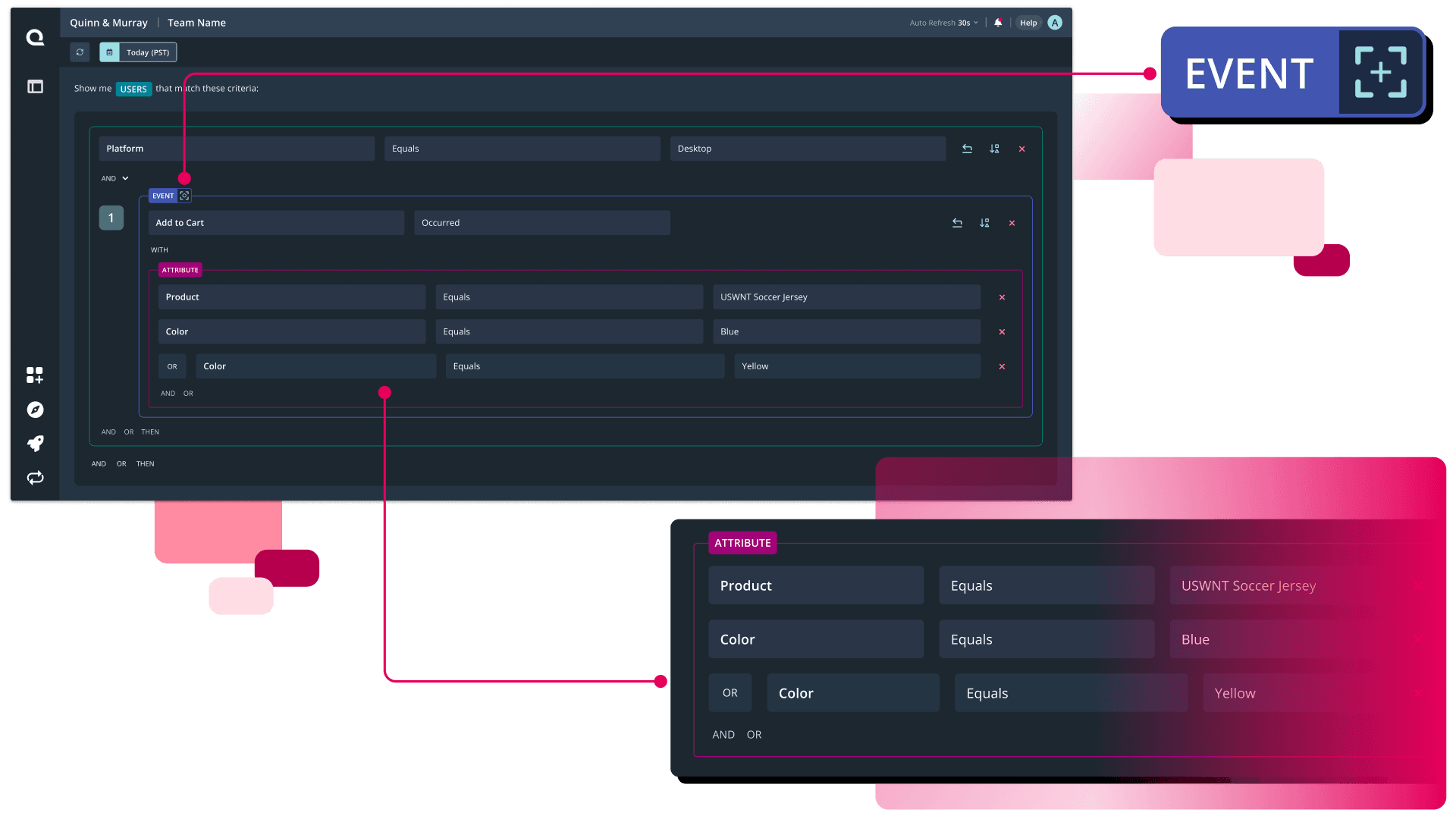 Segment builder platform interface for behavioral analytics