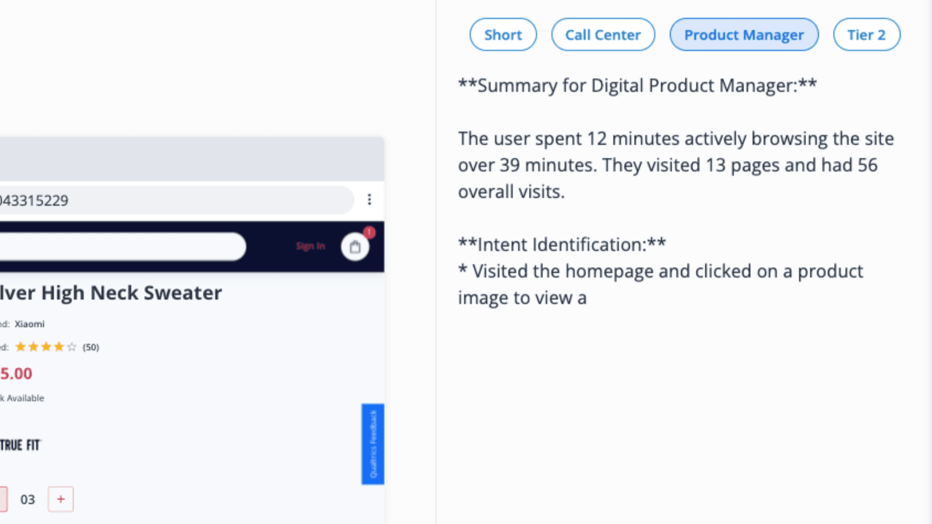 AI analytics interface from FelixAI analyzing user trends and anomalies.