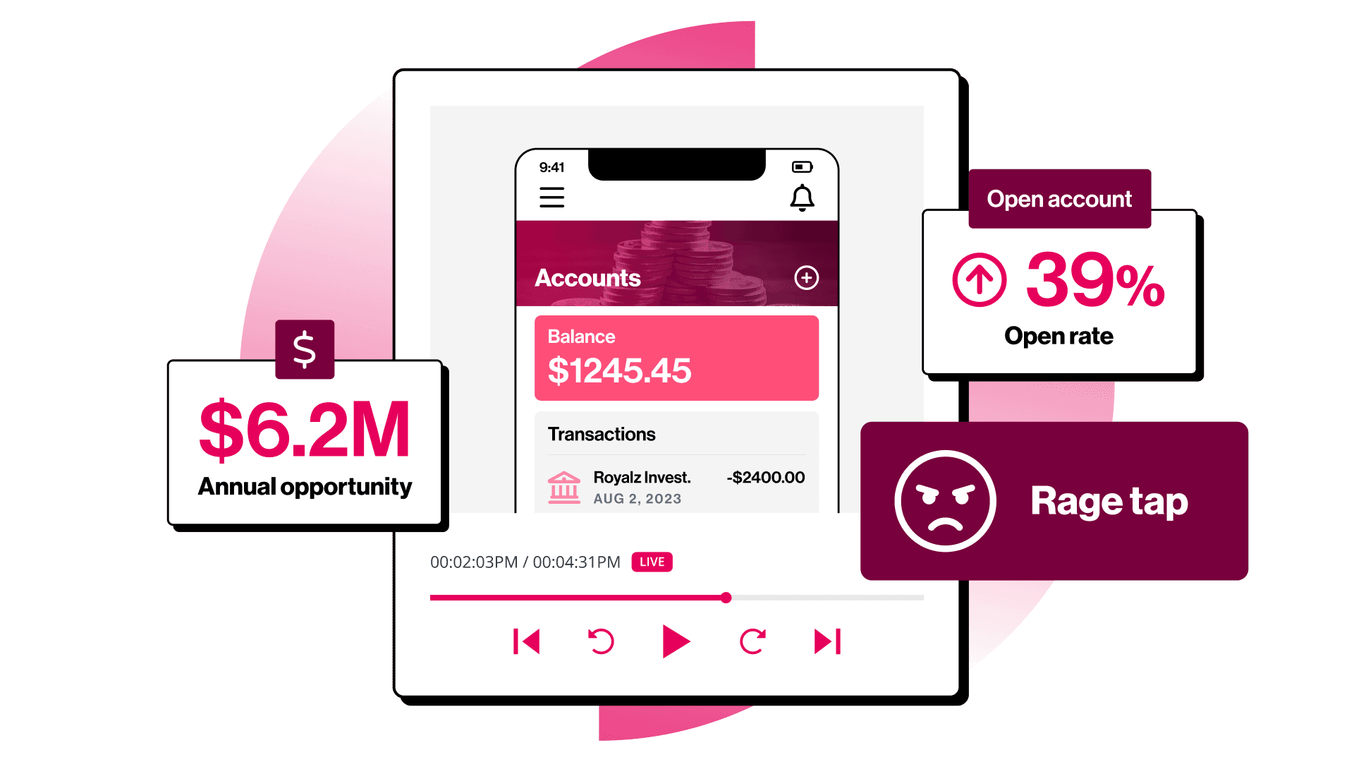 Mobile analytics dashboard showing user sessions, crashes, and retention trends.