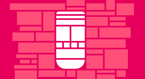 Pink abstract brick wall with smartphone icon for mobile banking analytics